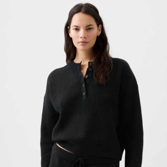 GAP Black CashSoft Henley Sweater - Picture 1 of 5
